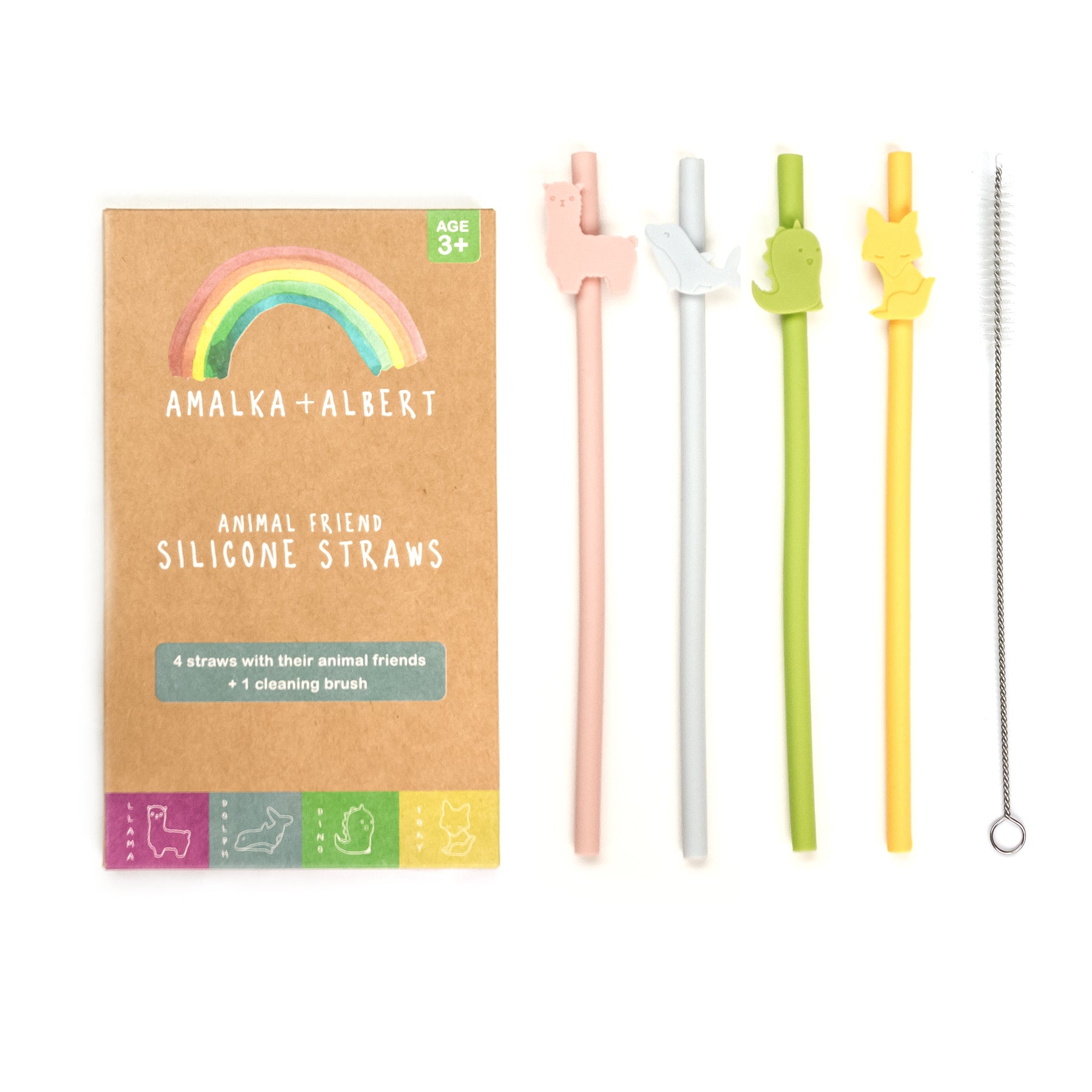 reusable silicone straws for kids with animals