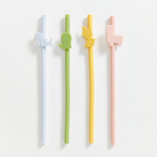 reusable silicone straws for kids with animals