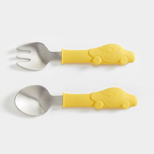 CAR DESIGN FORK AND SPOON UTENSIL SET FOR TODDLERS AND KIDS